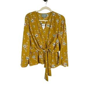 Skies are Blue Top Women M Yellow Floral Boho Peasant Hippie Y2K Cowgirl 80s
